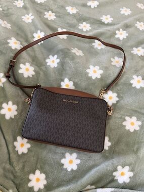 Michael Kors Brown and Tan MK Signature Crossbody Bag